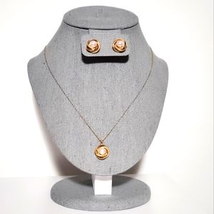 Gold Pearl Earrings and Necklace Set